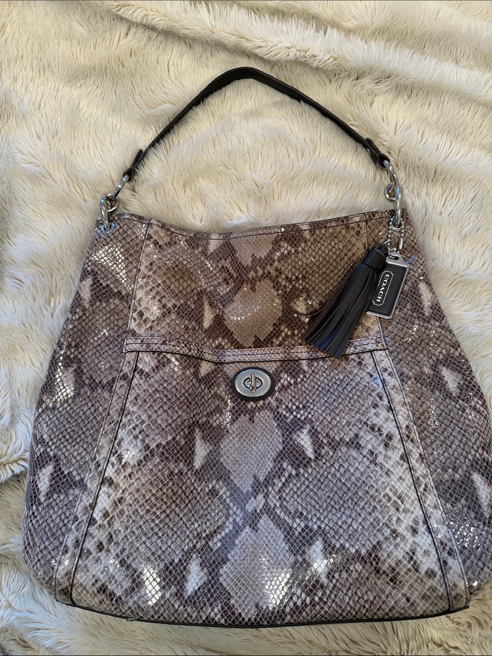 Coach Snake-Print Leather Shoulder Bag in Taupe and Brown So Pretty!!